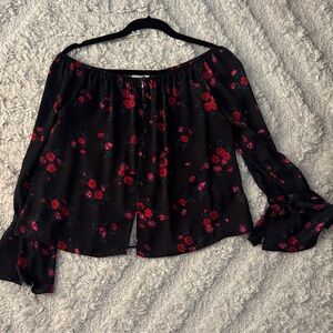 L'Academie Black and Red Floral Button Down Shirt